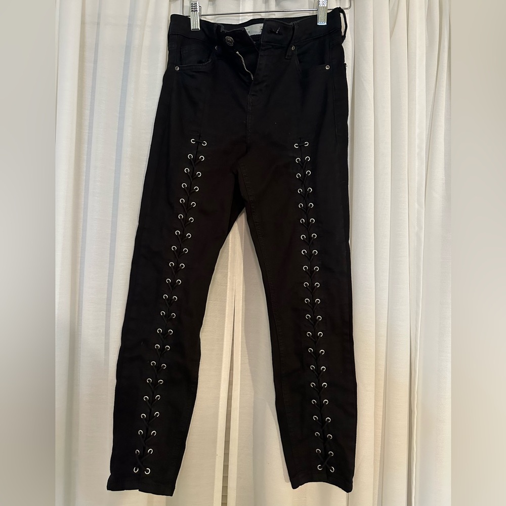 Cropped skinny black jeans with lace up details from topshop